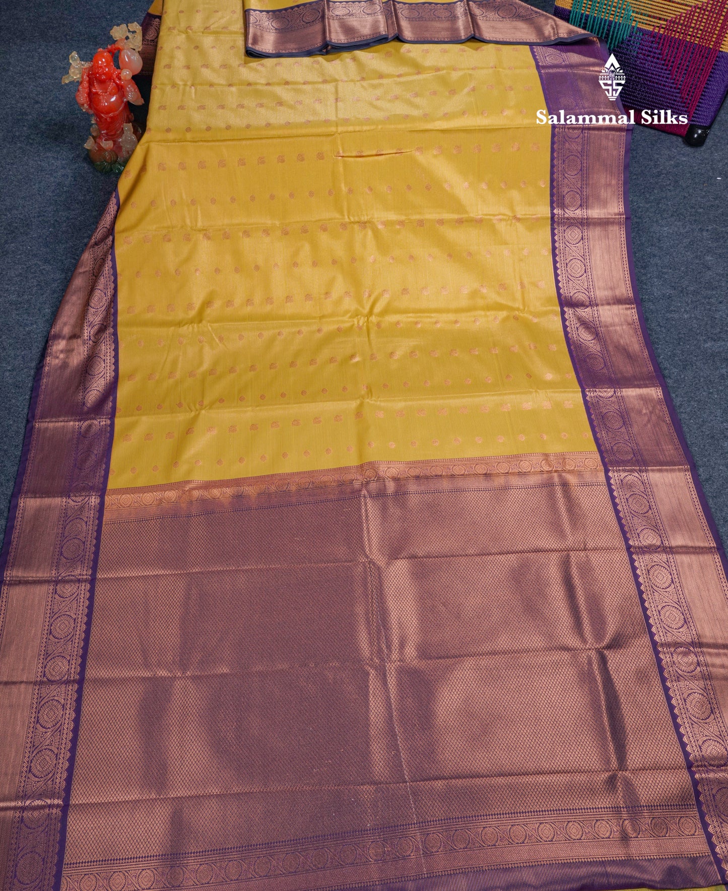 Peach Pink Vairaoosi Lines Semi Silk Saree With Contrast Sapphire Green Border