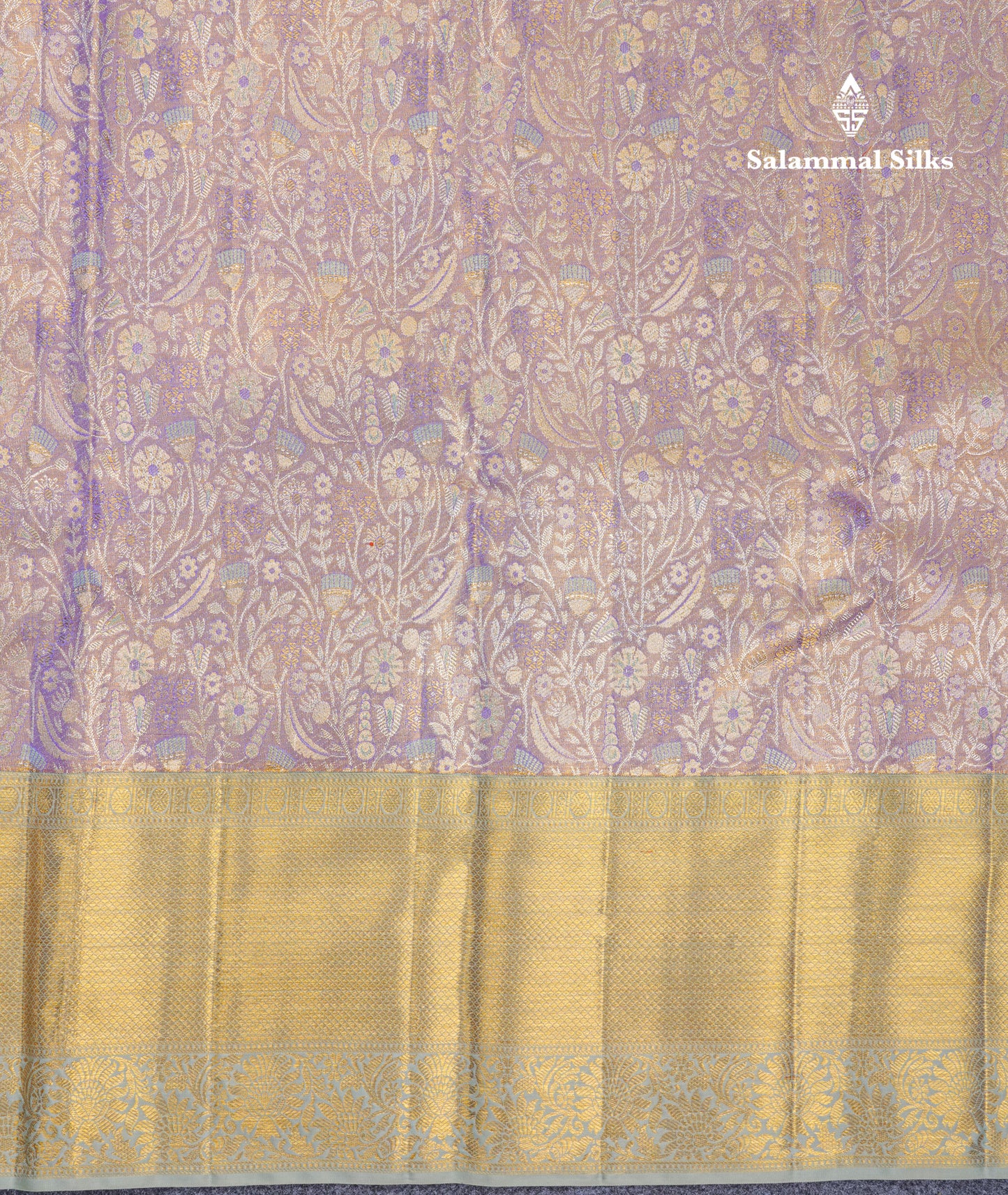 Beautiful Light Lavender Tissue Bridal Pure Kanjivaram Silk Saree With Contrast Pista Green Border