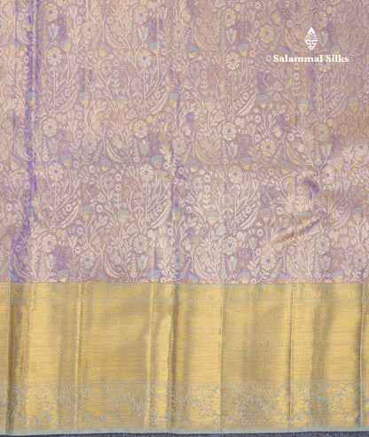 Beautiful Light Lavender Tissue Bridal Pure Kanjivaram Silk Saree With Contrast Pista Green Border