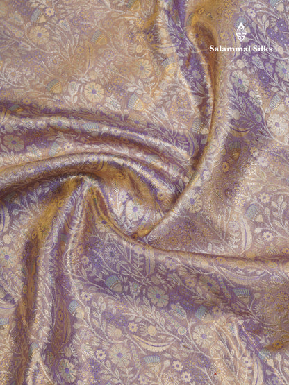 Beautiful Light Lavender Tissue Bridal Pure Kanjivaram Silk Saree With Contrast Pista Green Border