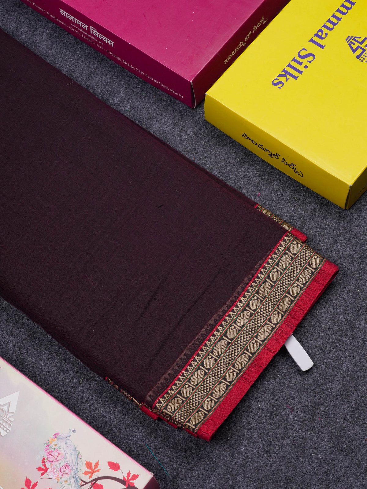 Beautiful Dark Maroon Plain Pure Cotton Saree With Contrast Maroon Traditional Border