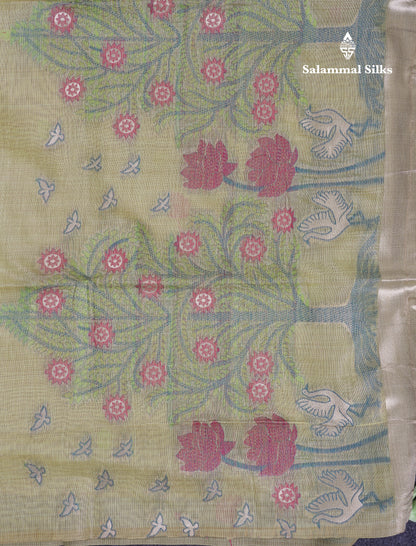 Beautiful Yellow Thread Work Butta Muga Cotton Saree With Blouse