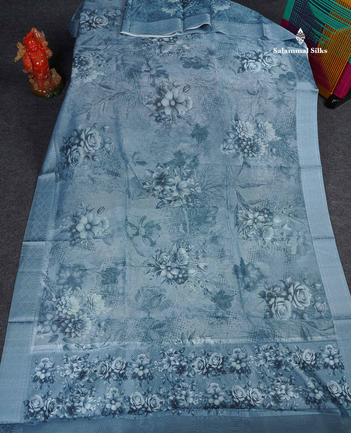 Kota Cotton Saree - Light Blue Colour Body With Fancy Border 