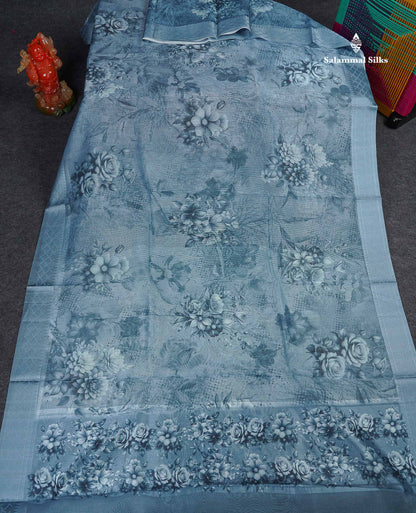 Kota Cotton Saree - Light Blue Colour Body With Fancy Border 