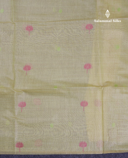 Beautiful Yellow Thread Work Butta Muga Cotton Saree With Blouse