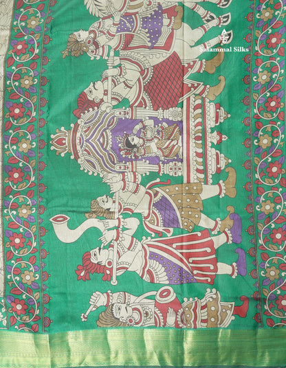 Grey Pichwai Print In Semi Raw Silk Saree With Contrast Maroon Traditional Border