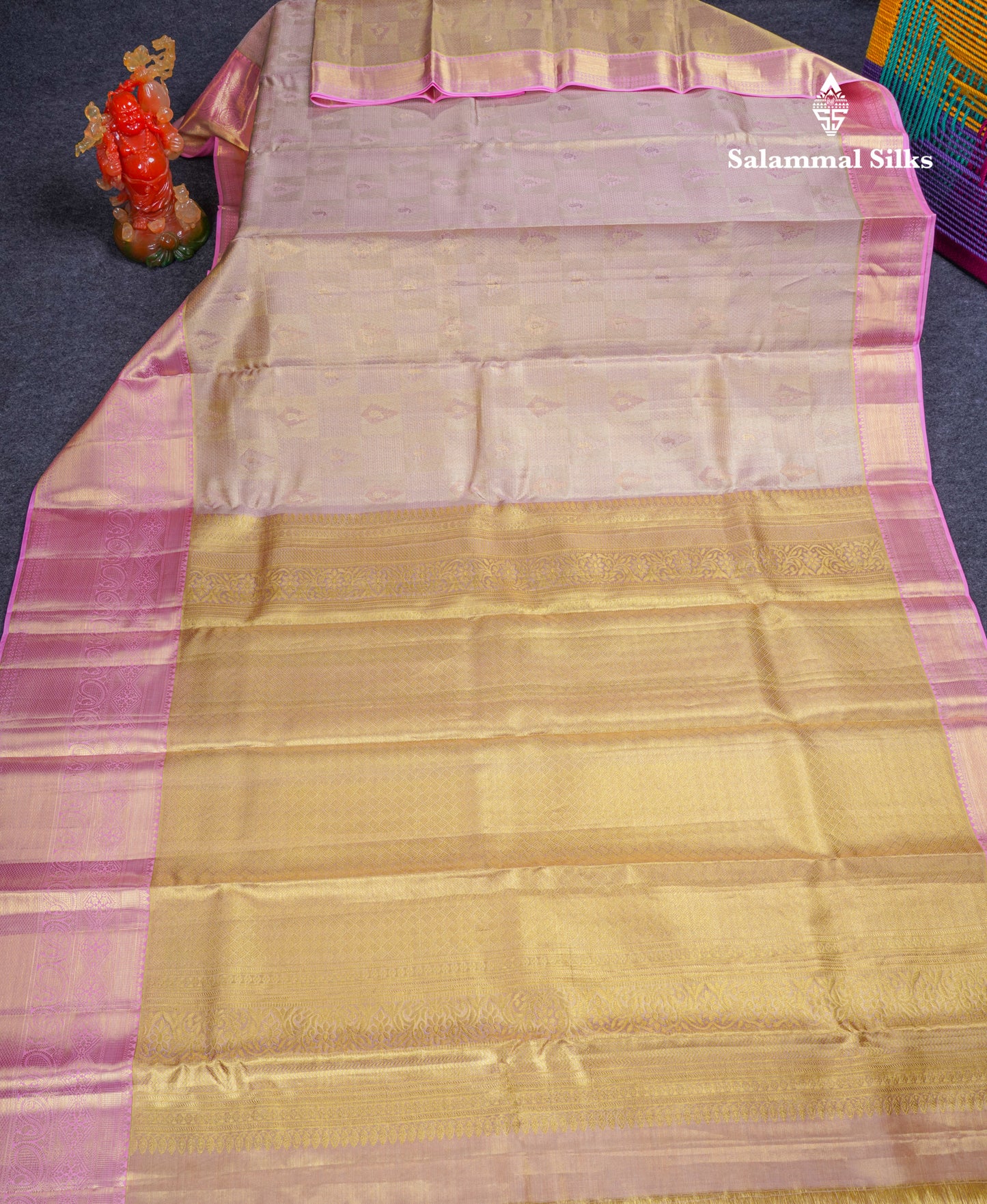 Beautiful Baby Pink Tissue Bridal Pure Kanjivaram Silk Saree With Contrast Light Pink Evening Morning Border