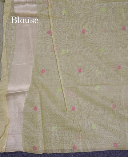 Beautiful Yellow Thread Work Butta Muga Cotton Saree With Blouse