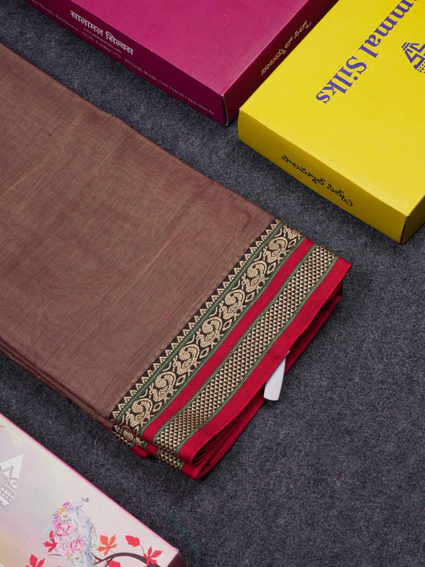 Beautiful Light Chocolate Plain Pure Cotton Saree With Traditional Border