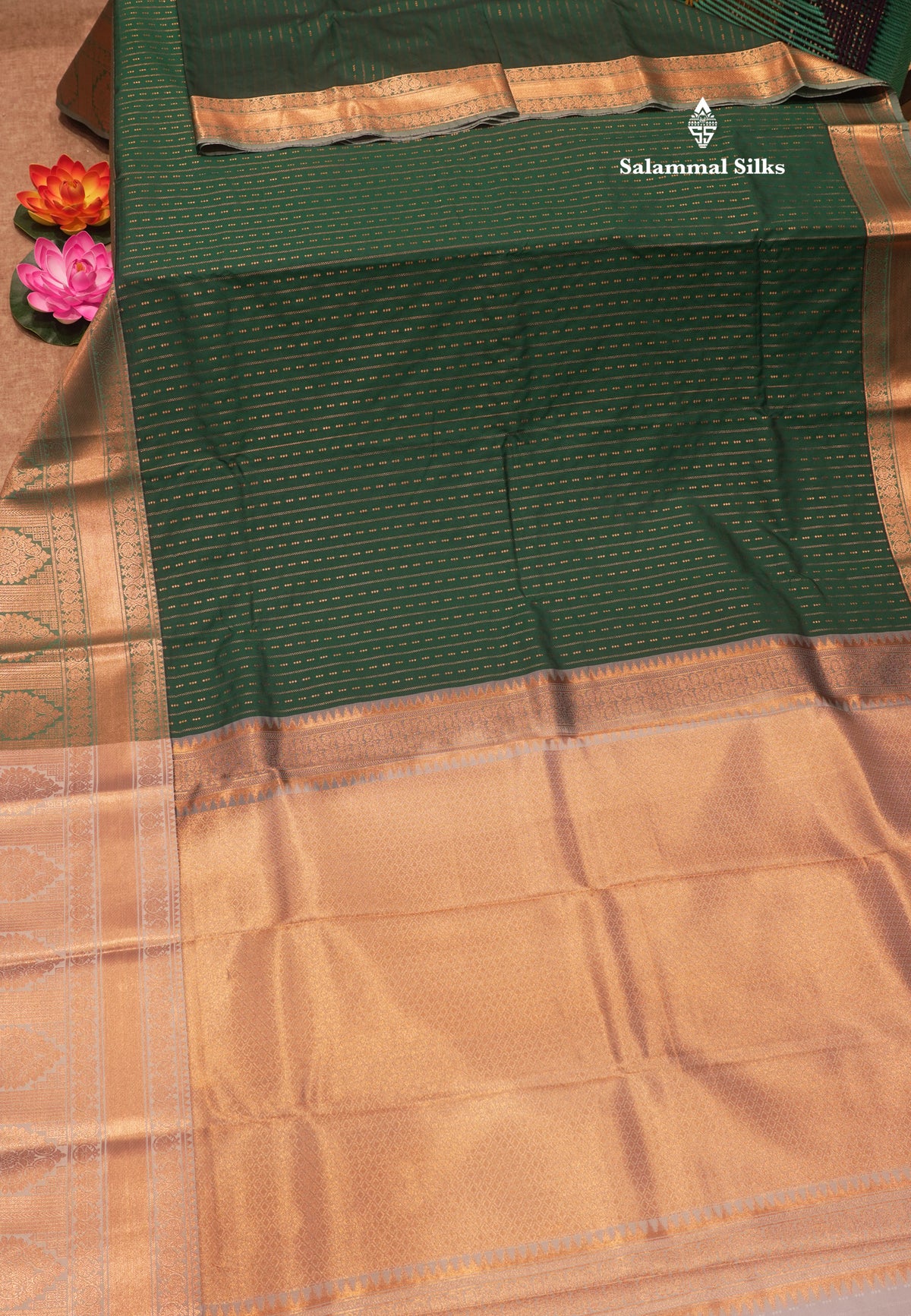 Bottle Green Colour Semi Silk Saree With Light Green Border