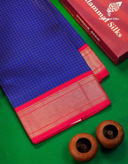 9 Yards Semi Silk Saree Violet with Contrast Pink Border