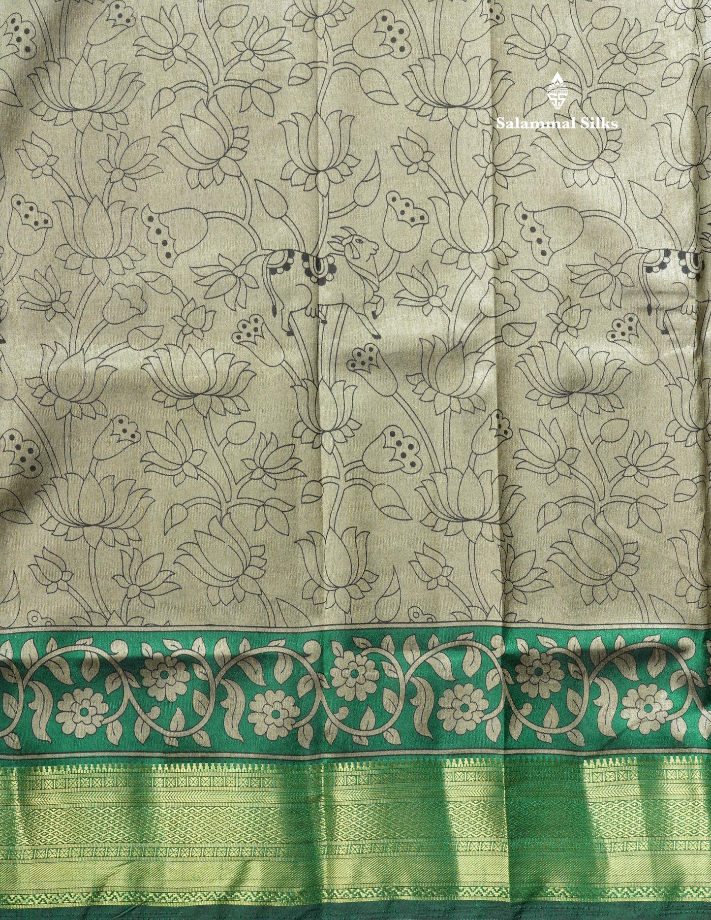 Grey Pichwai Print In Semi Raw Silk Saree With Contrast Maroon Traditional Border