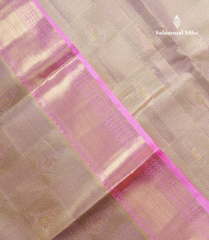 Beautiful Baby Pink Tissue Bridal Pure Kanjivaram Silk Saree With Contrast Light Pink Evening Morning Border