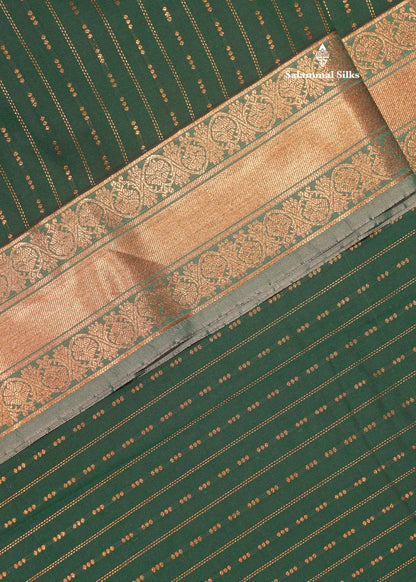 Bottle Green Colour Semi Silk Saree With Light Green Border
