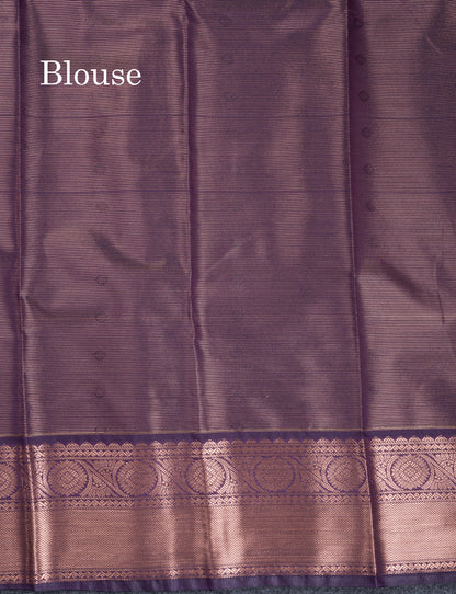 Peach Pink Vairaoosi Lines Semi Silk Saree With Contrast Sapphire Green Border