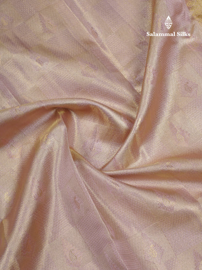 Beautiful Baby Pink Tissue Bridal Pure Kanjivaram Silk Saree With Contrast Light Pink Evening Morning Border