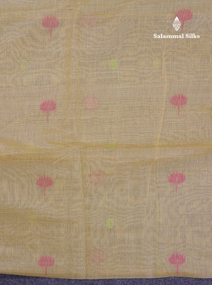 Beautiful Yellow Thread Work Butta Muga Cotton Saree With Blouse