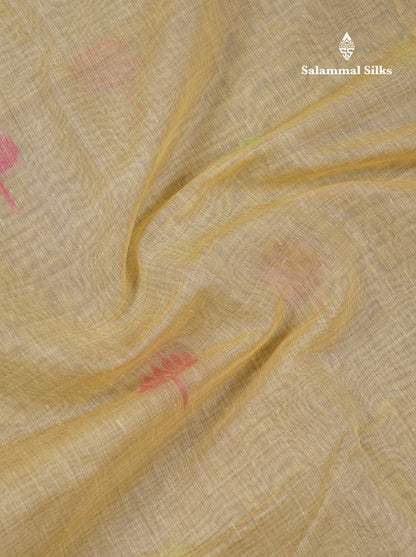 Beautiful Yellow Thread Work Butta Muga Cotton Saree With Blouse