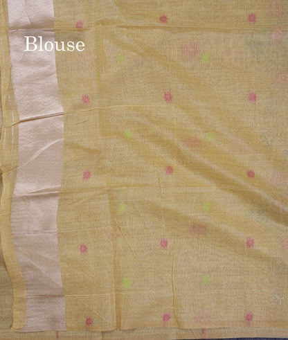Beautiful Yellow Thread Work Butta Muga Cotton Saree With Blouse