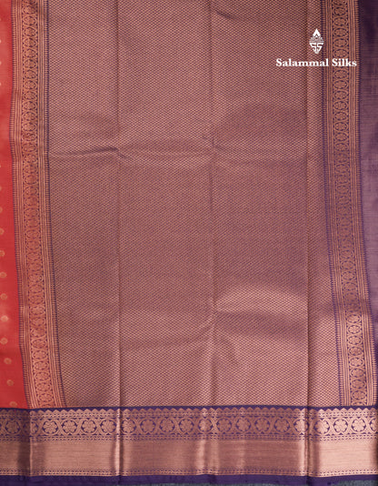 Reddish Maroon Vairaoosi Lines With Butta Semi Silk Saree With Contrast Purple Border