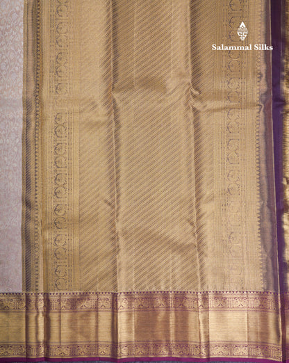 Beautiful Light Peach Tissue Bridal Pure Kanjivaram Silk Saree With Contrast Dark Magenta Traditional Border