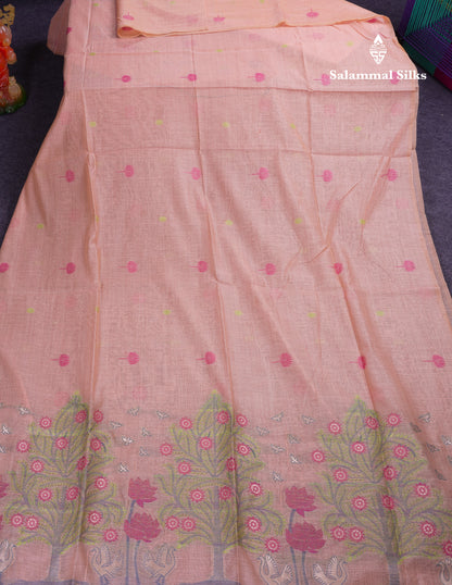 Beautiful Yellow Thread Work Butta Muga Cotton Saree With Blouse
