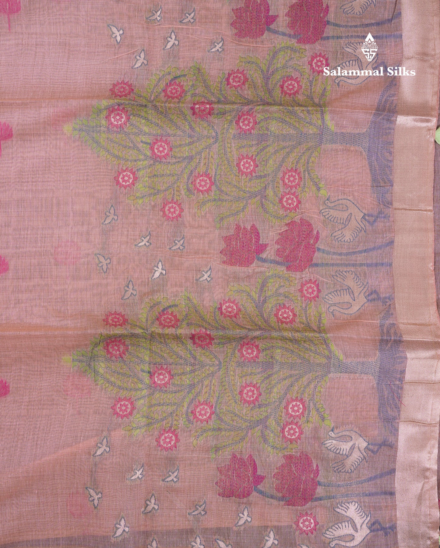 Beautiful Yellow Thread Work Butta Muga Cotton Saree With Blouse