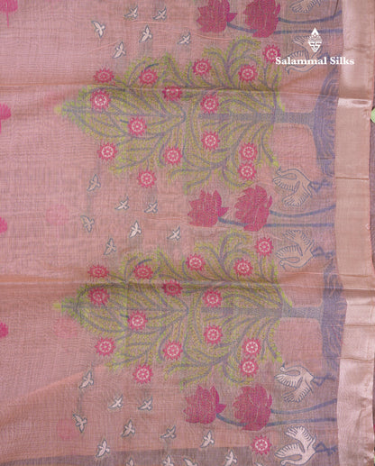 Beautiful Yellow Thread Work Butta Muga Cotton Saree With Blouse