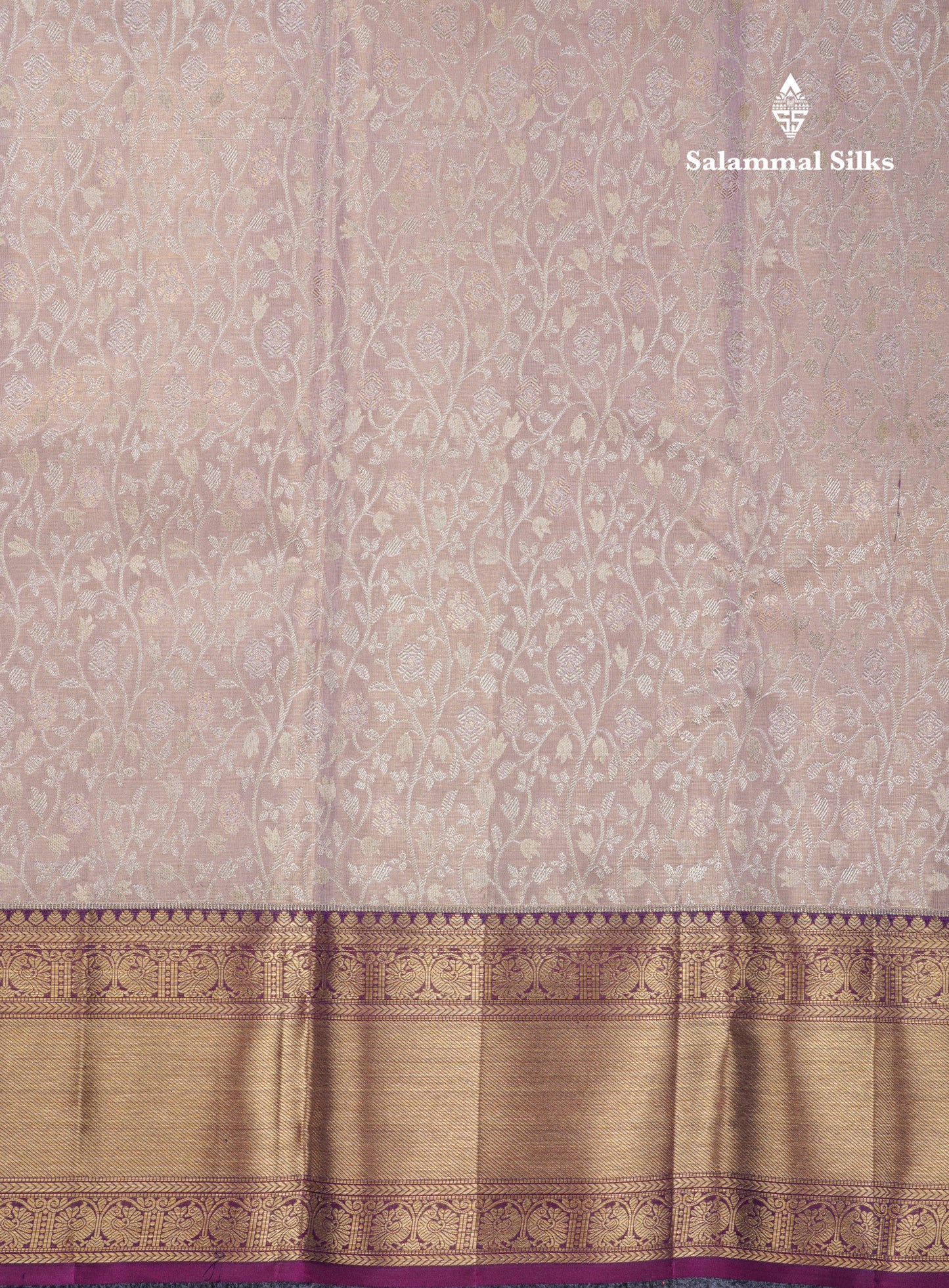 Beautiful Light Peach Tissue Bridal Pure Kanjivaram Silk Saree With Contrast Dark Magenta Traditional Border