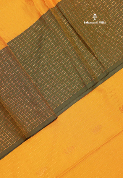 Mango Yellow Colour Semi Silk Saree With Contrast Bottle Green Border