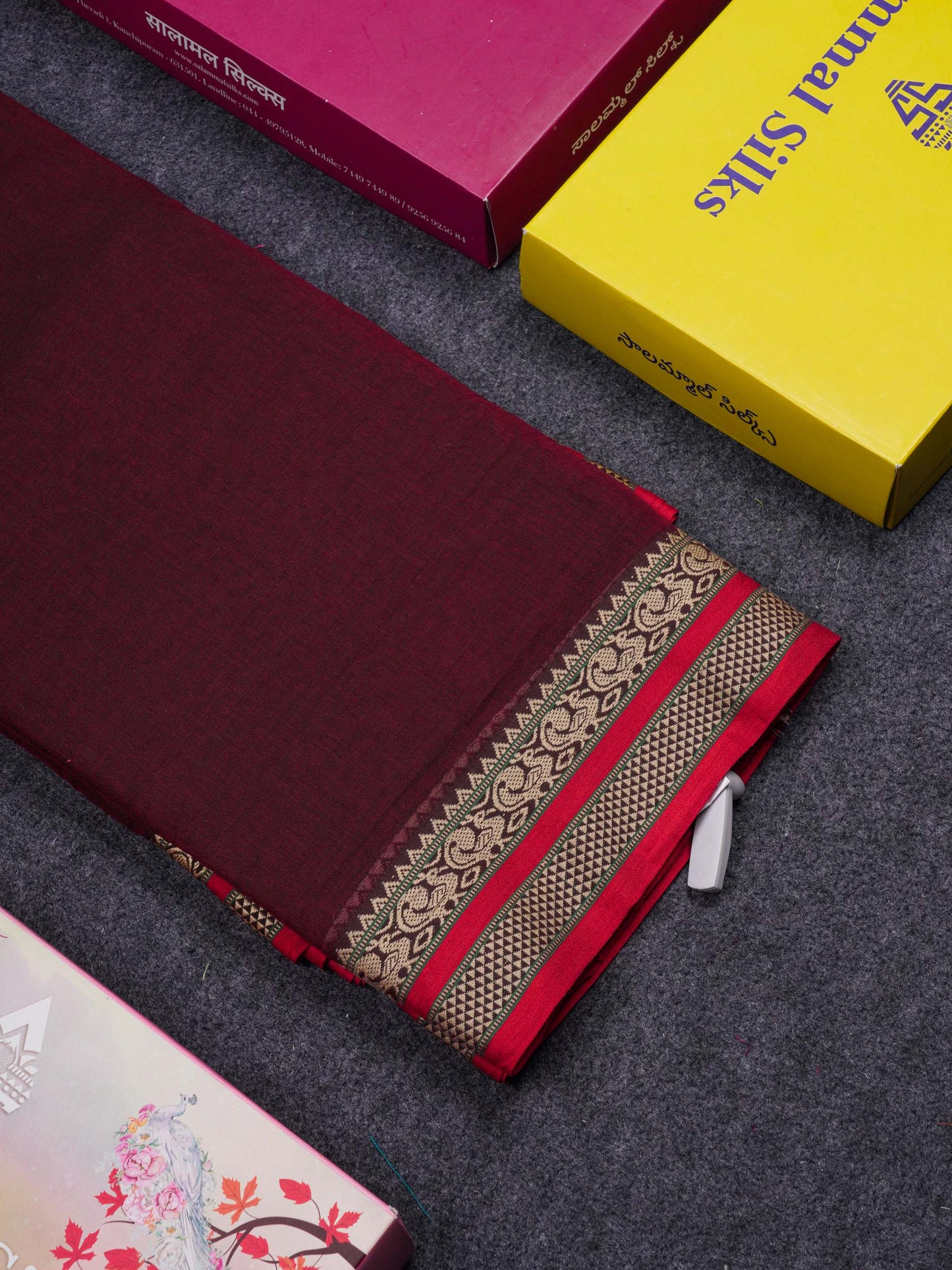 Beautiful Light Chocolate Plain Pure Cotton Saree With Traditional Border