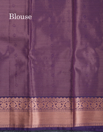 Reddish Maroon Vairaoosi Lines With Butta Semi Silk Saree With Contrast Purple Border