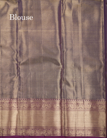 Beautiful Light Peach Tissue Bridal Pure Kanjivaram Silk Saree With Contrast Dark Magenta Traditional Border