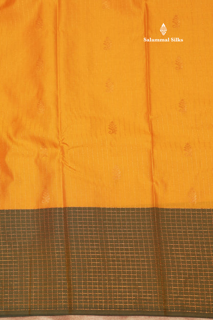 Mango Yellow Colour Semi Silk Saree With Contrast Bottle Green Border