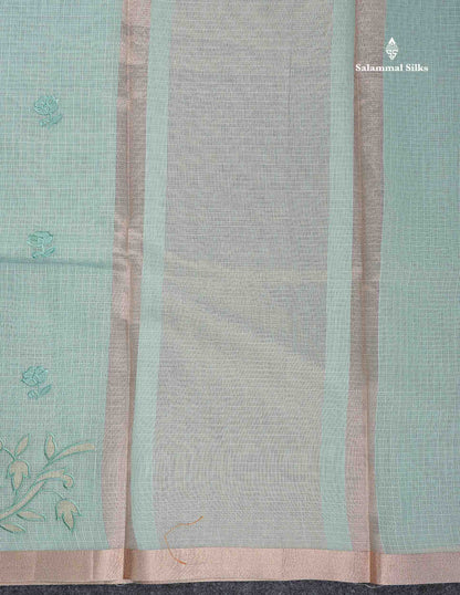 Cotton Mix Saree - Light Pink Colour Body Embroidery Design With Small Ribbon Border