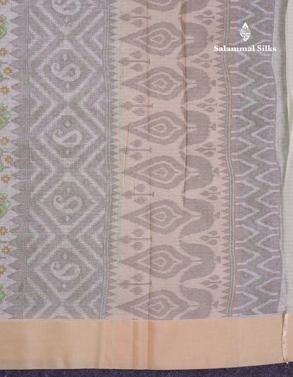 Beautiful Parrot Green Kota Cotton Fancy Saree With Contrast Cream Sandal Border