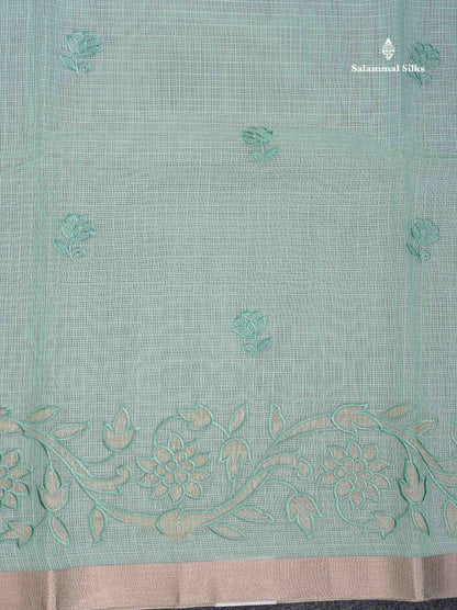 Cotton Mix Saree - Light Pink Colour Body Embroidery Design With Small Ribbon Border