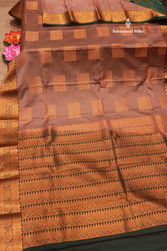 Light Chocolate Colour Semi Silk Saree With Contrast Bottle Green Border