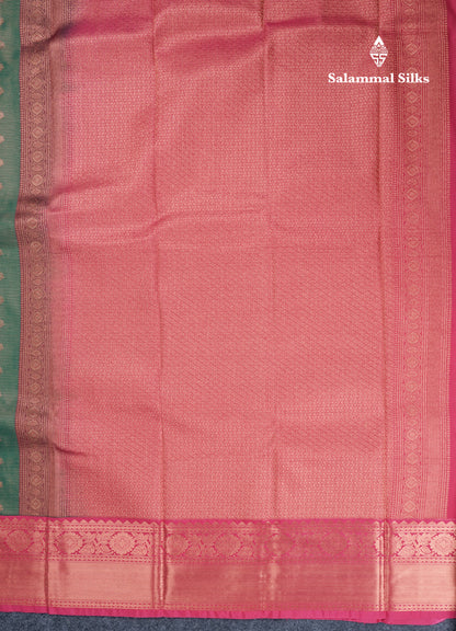 Bottle Green Vairaoosi Lines With Butta Semi Silk Saree With Contrast Pink Border