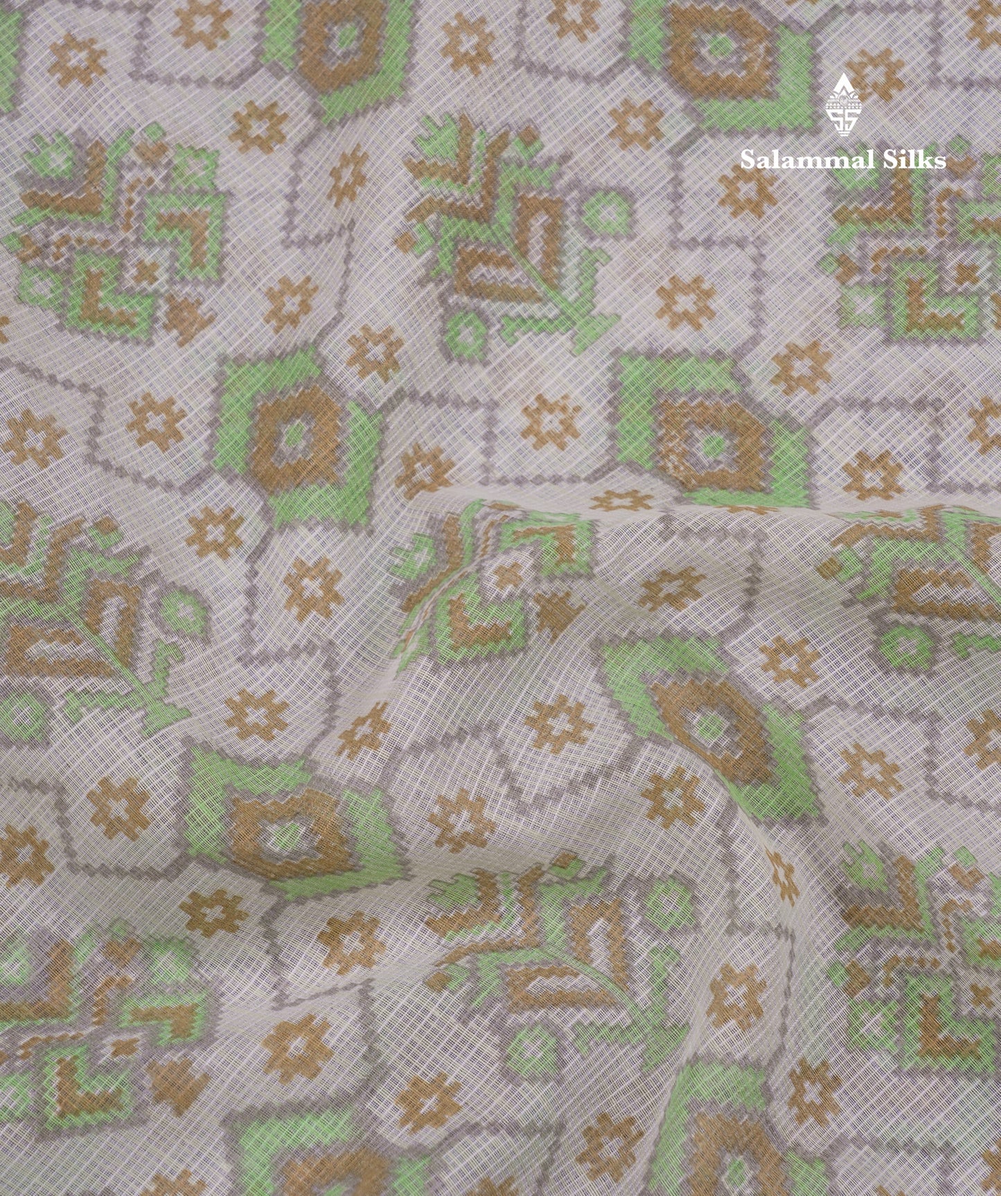 Beautiful Parrot Green Kota Cotton Fancy Saree With Contrast Cream Sandal Border