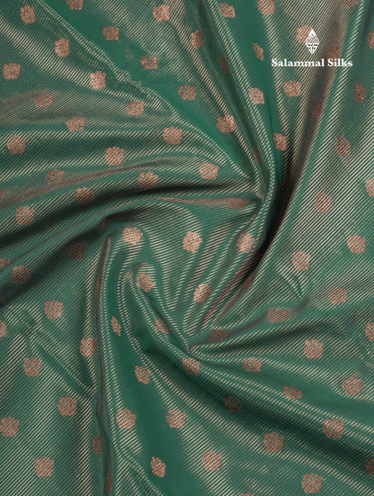 Bottle Green Vairaoosi Lines With Butta Semi Silk Saree With Contrast Pink Border