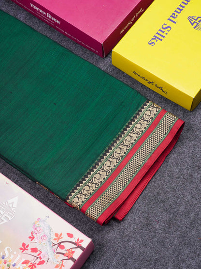 Beautiful Light Chocolate Plain Pure Cotton Saree With Traditional Border
