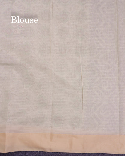 Beautiful Parrot Green Kota Cotton Fancy Saree With Contrast Cream Sandal Border