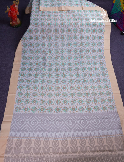 Beautiful Parrot Green Kota Cotton Fancy Saree With Contrast Cream Sandal Border