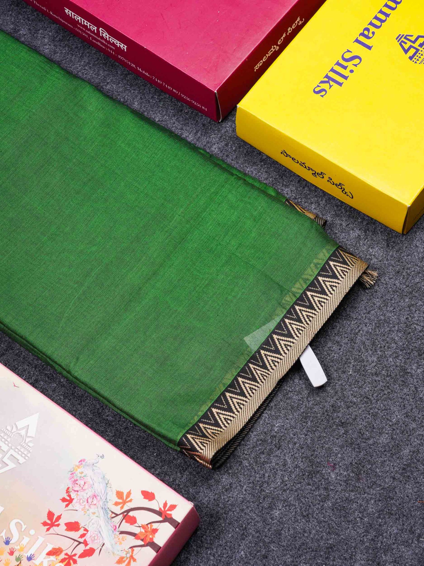 Beautiful Bottle Green Plain Pure Cotton Saree With Traditional Thread Work Small Temple Border
