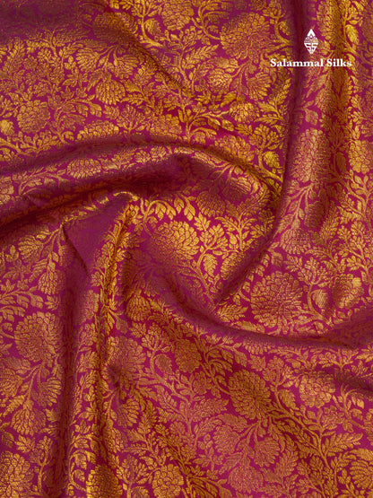 Beautiful Dark Magenta 2G Pure Kanjivaram Silk Saree With Contrast Sapphire Green Traditional Border