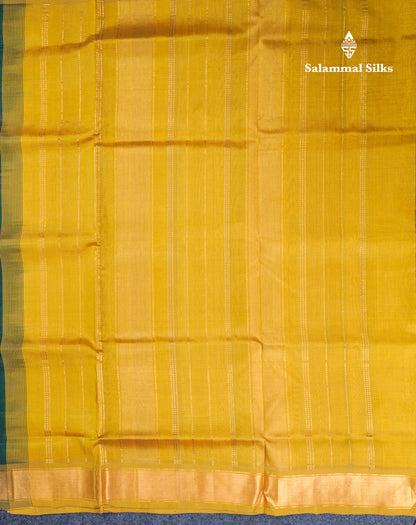 Bottle Green Plain Pure Silk Cotton Saree With Contrast Manthulir Yellow Blouse