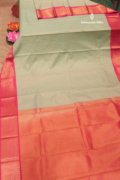 Light Green Colour Vaira Oosi Checks Semi Silk Saree With Contrast Pink Border