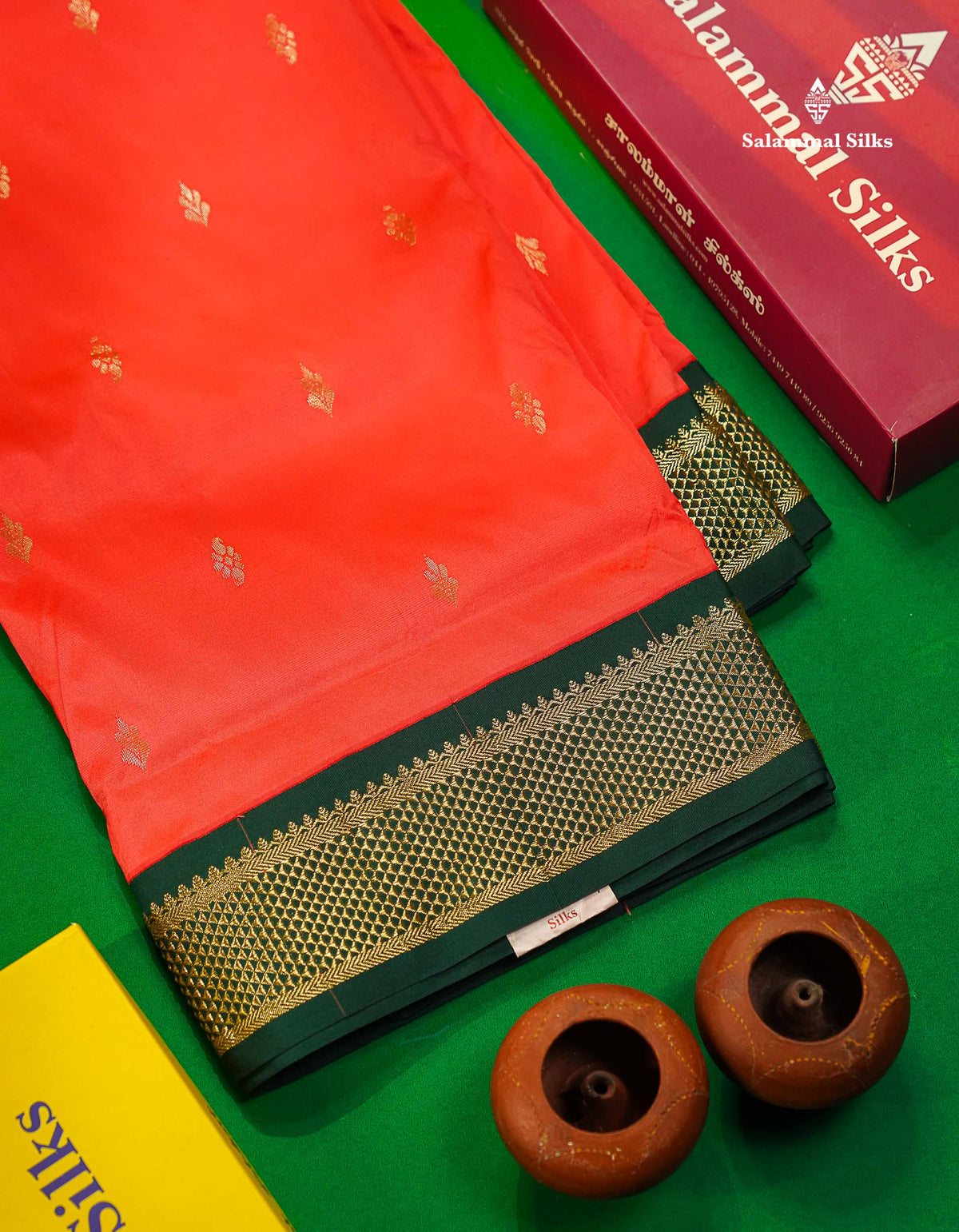 9 Yards Semi Silk Saree Pink Colour with Royal Blue Border