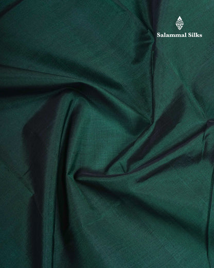 Bottle Green Plain Pure Silk Cotton Saree With Contrast Manthulir Yellow Blouse